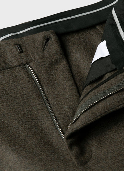 Mens Pleated Boiled Wool Trouser In Dark Khaki Mtrs3098 Gnhm
