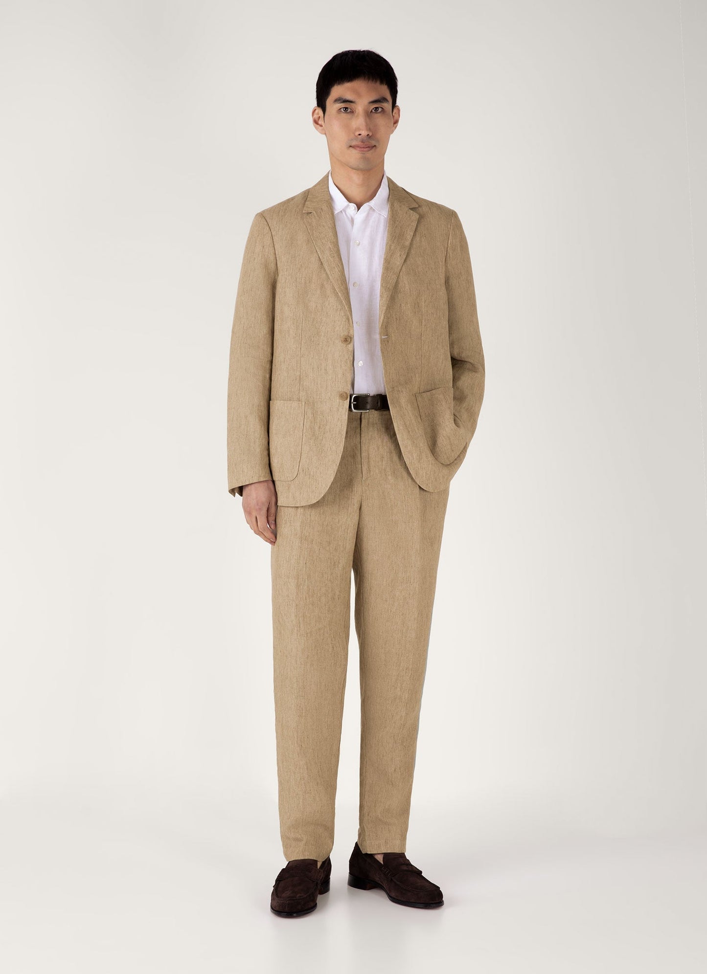 Mens Pleated Linen Trouser In Dune Melange Mtrs3115 Brga