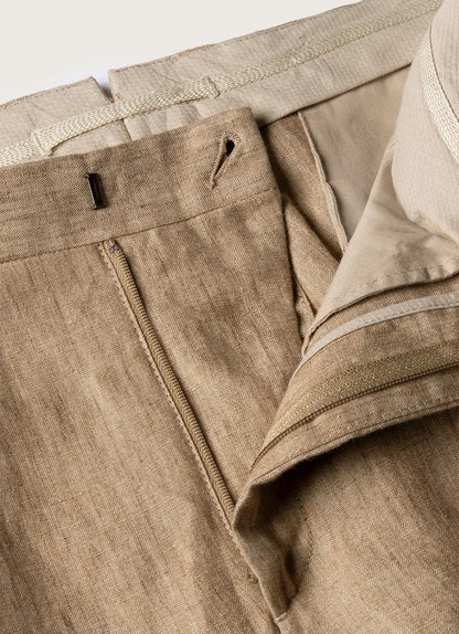 Mens Pleated Linen Trouser In Dune Melange Mtrs3115 Brga