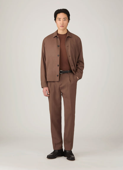 Mens Pleated Wool Twill Trouser In Light Brown Mtrs3122 Brdb