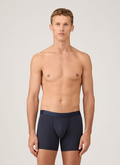 Mens Long Leg Stretch Cotton Trunks In Navy