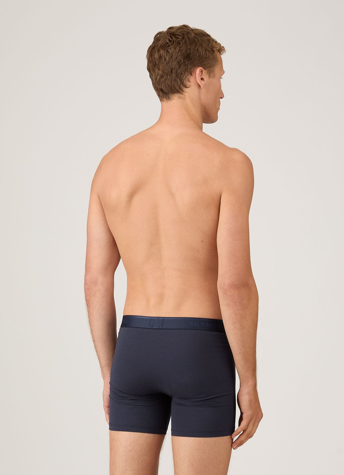 Mens Long Leg Stretch Cotton Trunks In Navy