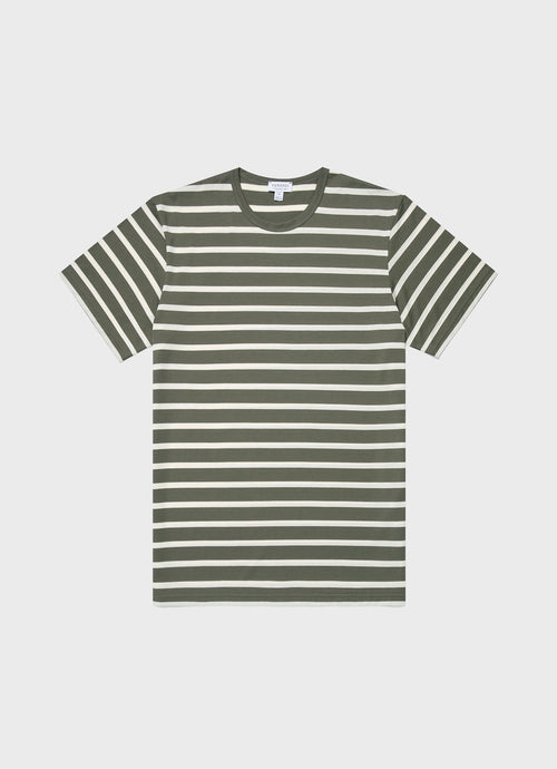 Mens Classic Tshirt In Khaki Ecru Breton Stripe Mtsh0001Brs Stlm