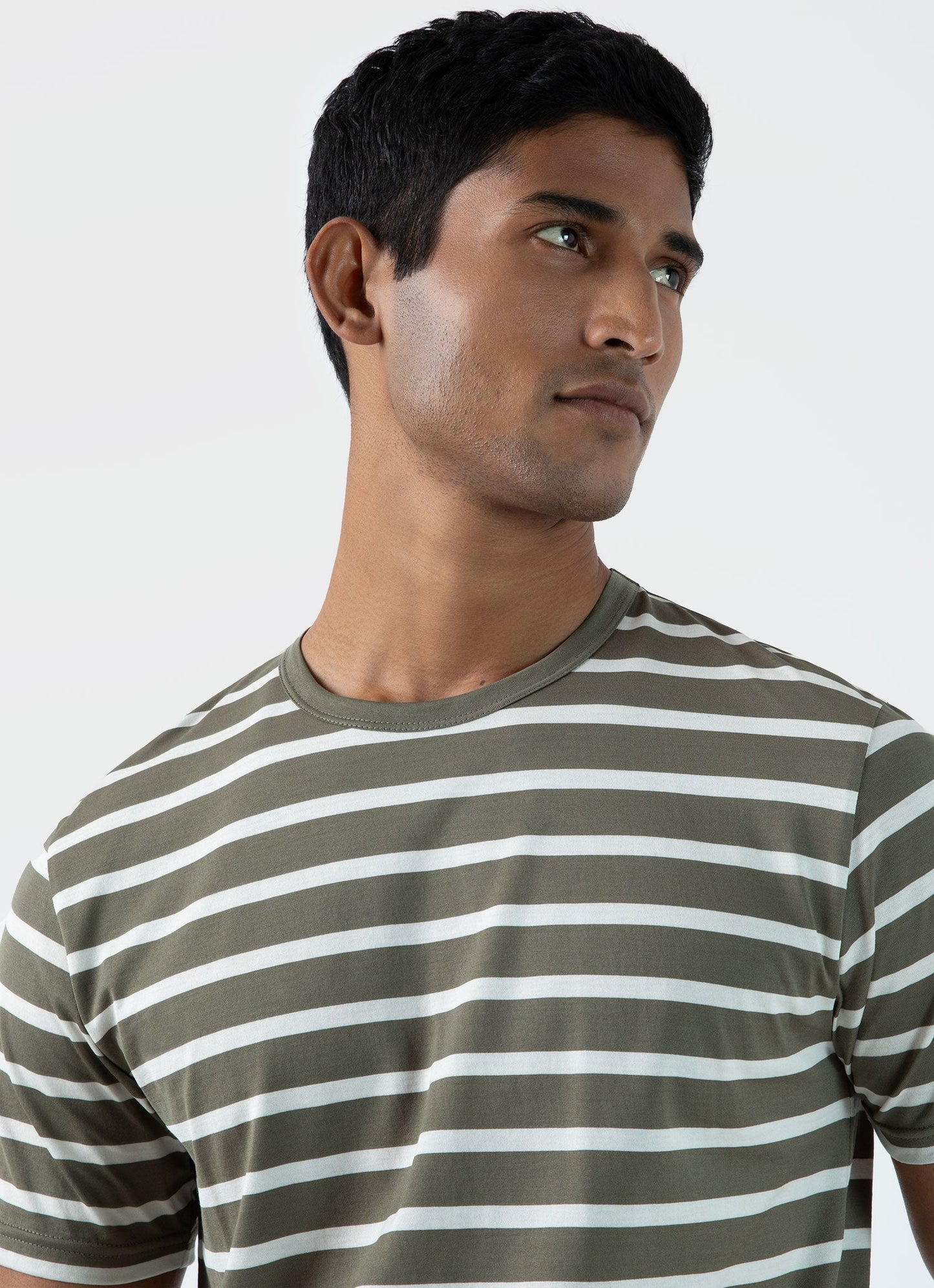 Mens Classic Tshirt In Khaki Ecru Breton Stripe Mtsh0001Brs Stlm