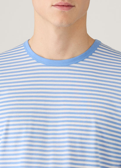 Mens Classic Tshirt In White Azure Blue English Stripe Mtsh0001Es Stoe