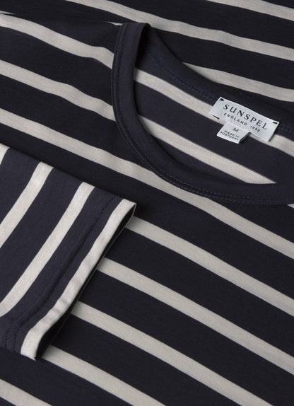 Mens Long Sleeve Classic Tshirt In Navy Ecru Breton Stripe Mtsh0003Brs Stdz