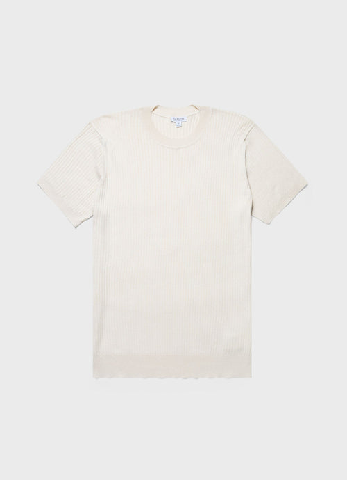 Mens Fine Rib Silk Cotton Tshirt In Ecru Mtsh8240 Whcr