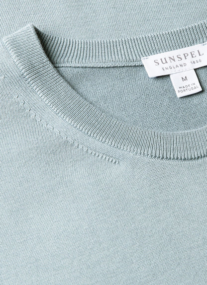 Mens Sea Island Cotton Knit Tshirt In Stone Blue Mtsh8278 Buwt
