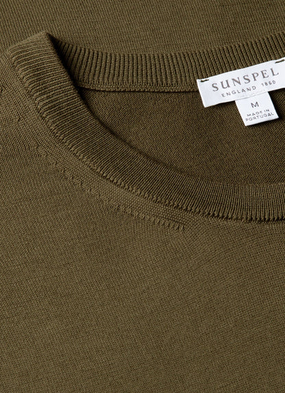 Mens Sea Island Cotton Knit Tshirt In Deep Olive Mtsh8278 Gniz