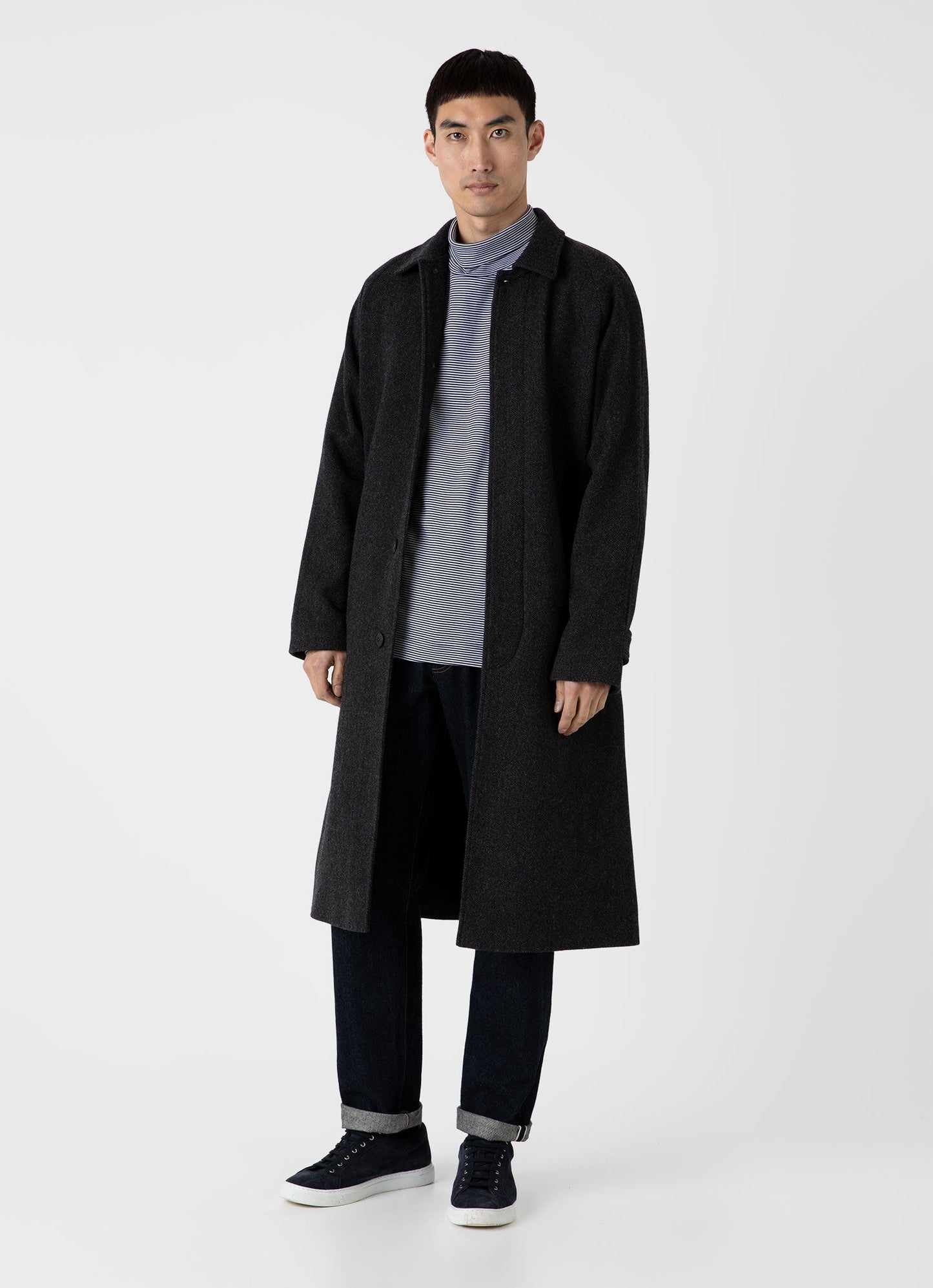 Mens Nigel Cabourn Carbon Brushed Roll Neck In Navy White Ncmtsh0185Ms Stmk