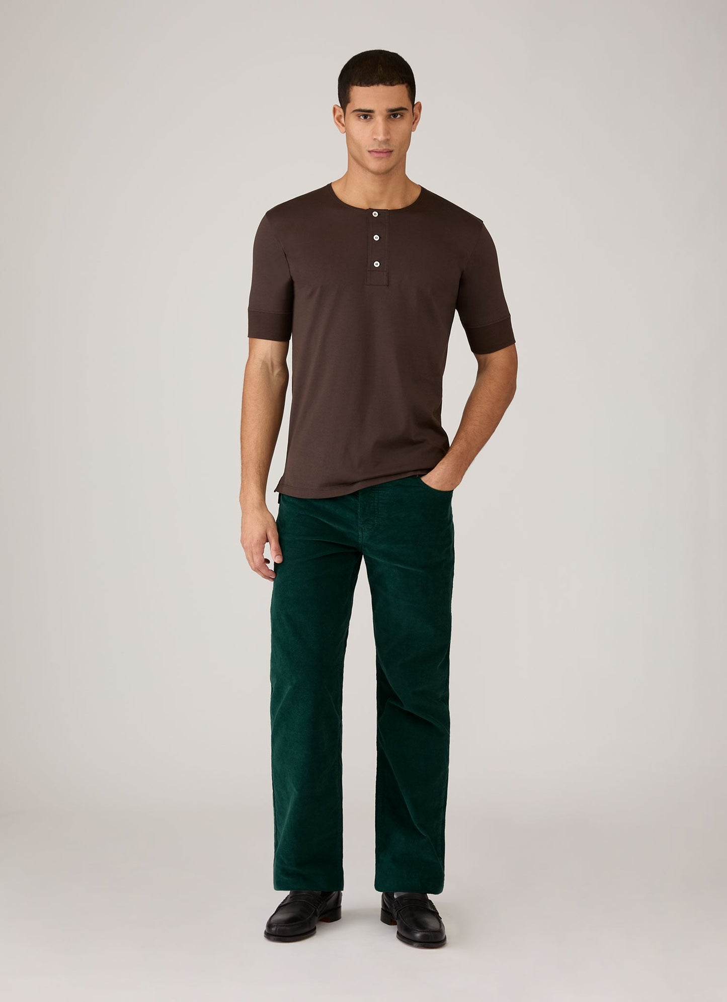 Mens Paul Weller Henley In Dark Brown Pwmtsh0115 Brha