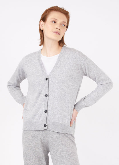 Womens Cashmere Boxy Cardigan In Grey Melange
