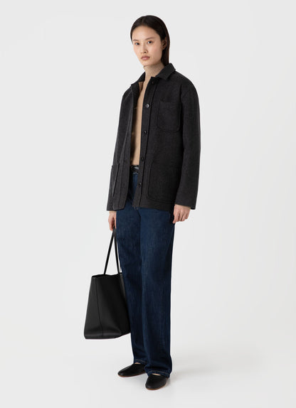 Womens Double Faced Twin Pocket Jacket In Charcoal Melange Wjac7047 Gyad