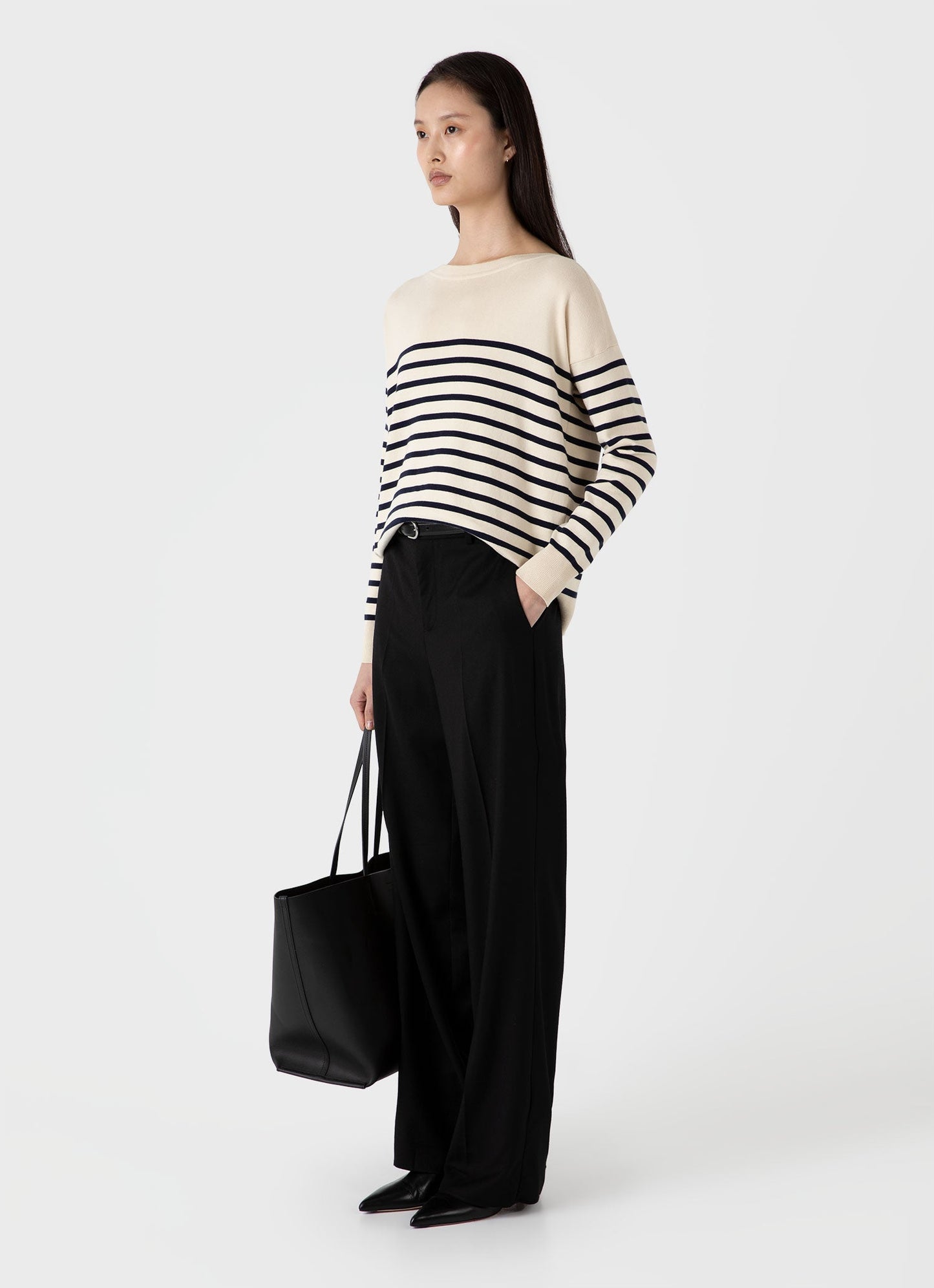 Womens Cotton Breton Stripe Jumper In Ecru Navy
