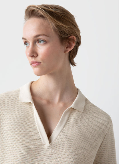 Womens Archive Knit Polo In Ecru Wpol8166 Whcr