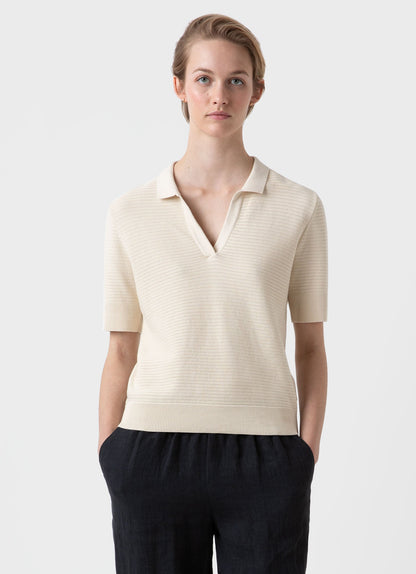 Womens Archive Knit Polo In Ecru Wpol8166 Whcr