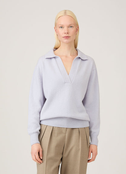 Womens Lambswool Polo Neck Jumper In Ice Blue Wpol8214 Buge