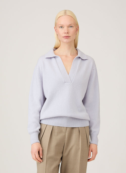 Womens Lambswool Polo Neck Jumper In Ice Blue Wpol8214 Buge