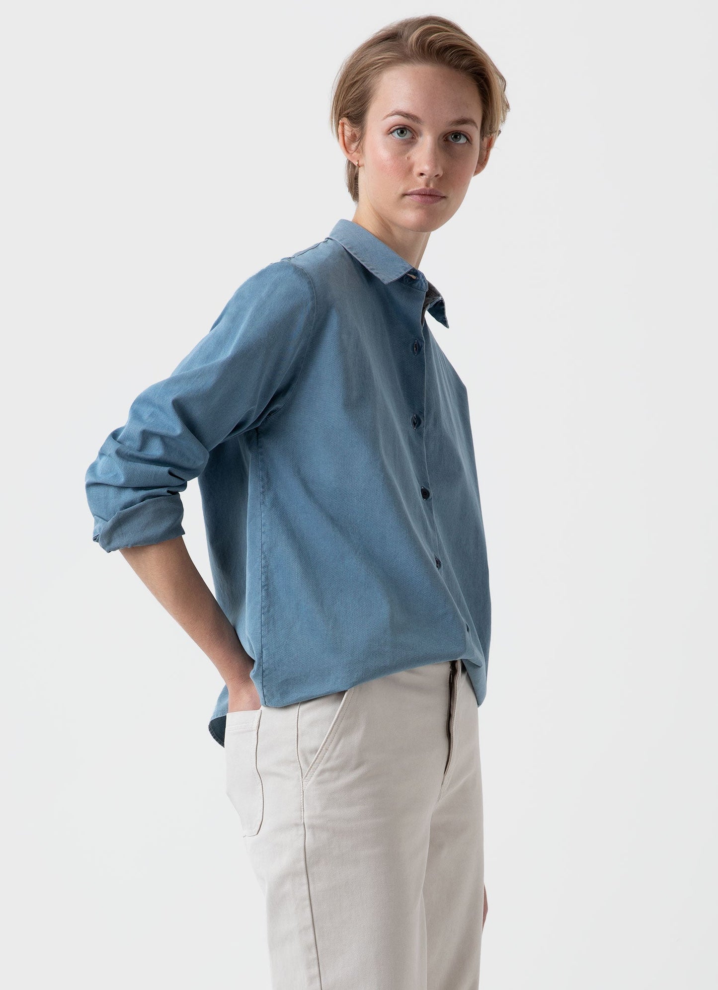 Womens Denim Rinse Shirt In Light Indigo Wsht2033 Bubw