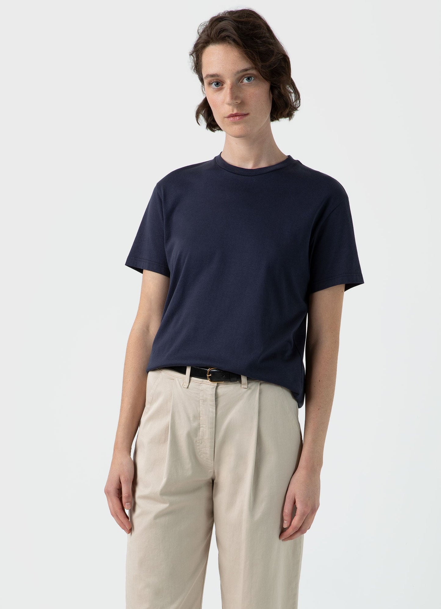 Womens Midweight Cotton Boy Fit Tshirt In Navy 1